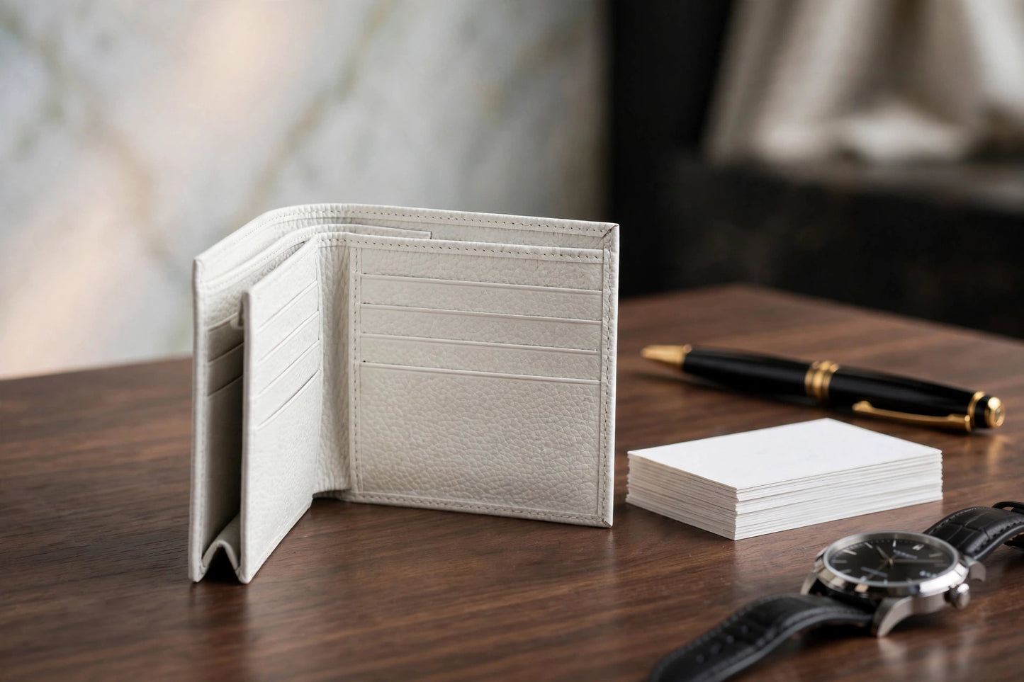 The White Edition - Luxury Pebbled Leather Bifold Wallet