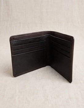Noir Pebble Bifold Leather Wallet - Dark Brown