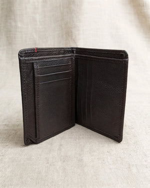 Brown Red Line Bifold Leather Wallet