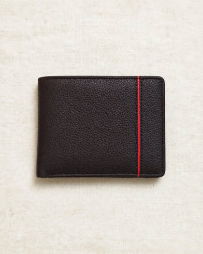 Brown Red Line Bifold Leather Wallet